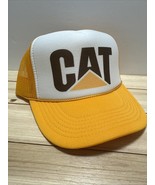 Vintage CAT Caterpillar Hat Trucker Hat snapback Gold Yellow Racing Hat Cap - $18.43