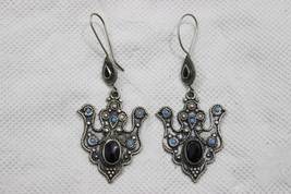 Handmade Multi Stone earrings, black obsidian natural stone, silver stainless st - £23.54 GBP