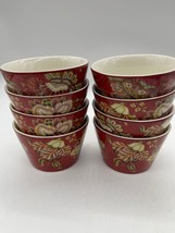 222 Fifth Red Floral Print Round Shape Appetizer Bowls Set of 8 Gabrielle - $42.74