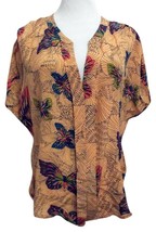 Pookie &amp; Sebastian Silk Blouse Peach Butterfly Print V Neck size Small New - £21.91 GBP