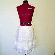 ANN TAYLOR LOFT Skirt Women Linen Lace Trim Pleated  Size 2  A Line  Lined - $25.75