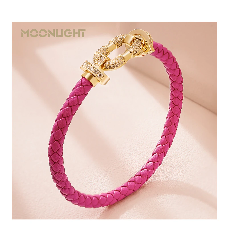 Pink Moonlight - Braided Leather Bracelet For Women - $10.35