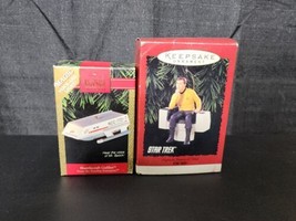 Vtg Hallmark Star Trek Shuttlecraft Galileo Spock Voice &amp; Kirk Ornament Set Of 2 - £19.95 GBP