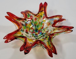 MM) Vintage Large Ornate Red Blue Green Ashtray Trinket Glass Plate Starfish - £39.56 GBP