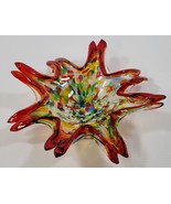 MM) Vintage Large Ornate Red Blue Green Ashtray Trinket Glass Plate Star... - £39.46 GBP