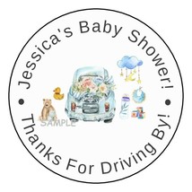 12 Personalized Drive By Boy Baby Shower Stickers Favors Labels tags 2.5&quot; Car - £9.53 GBP