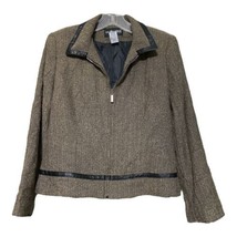 Sag Harbor Women Brown Herringbone Tweed Full Zip Jacket/Blazer Size Pet... - $19.79