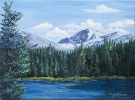 Sierras Heart Lake Landscape Realistic Original Oil Painting by Irene Li... - £141.59 GBP