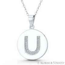 Initial Letter &quot;U&quot; CZ Crystal 925 Sterling Silver Rhodium 27x18mm Circle Pendant - £20.71 GBP+