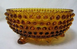 RARE VICTORIAN A J BEATTY AMBER HOBNAIL 3 FOOTED SCALLOPED EDGE LARGE BOWL - £37.08 GBP