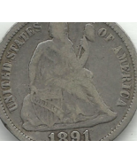 1891 Dime Seated Liberty Coin No mint mark = Philadelphia - $1,856.15 MXN