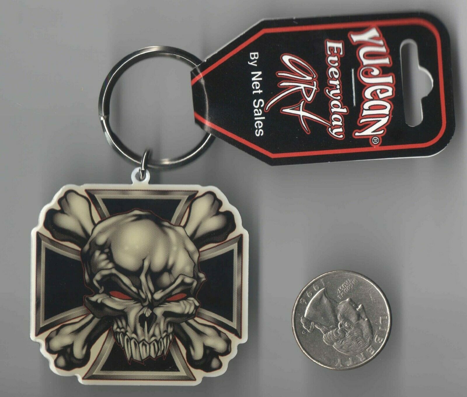 Skull &amp; Crossbones Maltese / Iron Cross Metal and Enamel Key Ring 2009 FTS - $6.79
