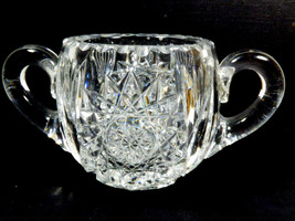 Vintage Crystal Clear Cut Open Sugar Bowl two handles Starburst design - £27.80 GBP