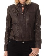 Women's Genuine Lambskin Real Leather Jacket Slim fit Biker Jacket For Women-081 - $117.50