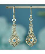 Natural Blue Topaz and Diamond Vintage Style Filigree Earrings in Solid ... - £627.64 GBP