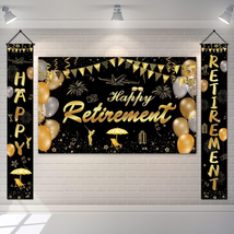 Happy Retirement 2024 Party Decorations Large Black Gold Happy Retirement Banner - £22.98 GBP