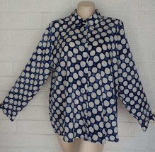 CHICO&#39;S 2 Large navy blue white Ditsy Dot print oversized long sleeve blouse - £13.14 GBP