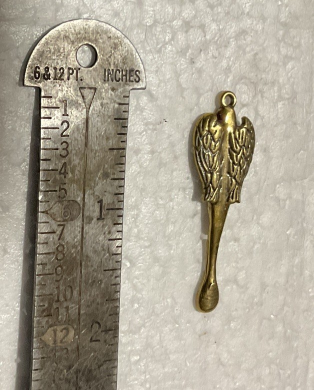 Figural Praying Angel Mini Snuf Spoon Pendant Brass 2” Unique Ear Wax Tool Item image 4