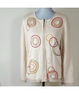 Alfred Dunner Orange Embroidered Beaded Circles Full Zip Cardigan Fall S... - £15.50 GBP