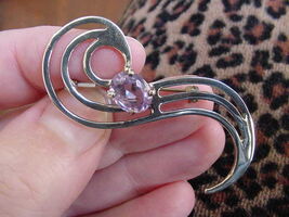 (CJ-23) Swirl "S" sterling silver amethyst gemstone pin brooch - $24.49