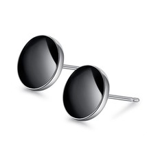 MOONROCY Silver Color Black Earrings Stud for Women Men Girls Round Party Trendy - £6.53 GBP