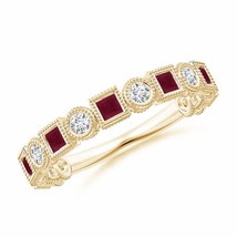 ANGARA Bezel-Set Square Ruby and Round Diamond Band in 14K Solid Gold - £696.90 GBP