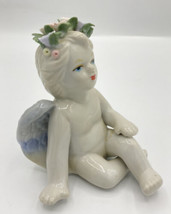 Vintage Porcelain Angel Cherub Shelf Sitter Figurine Pink Roses 4&quot; - £11.83 GBP