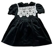 Vintage Little Miss Velvet &amp; Lace Dress Puff Sleeves Size 4 - $700.88 MXN