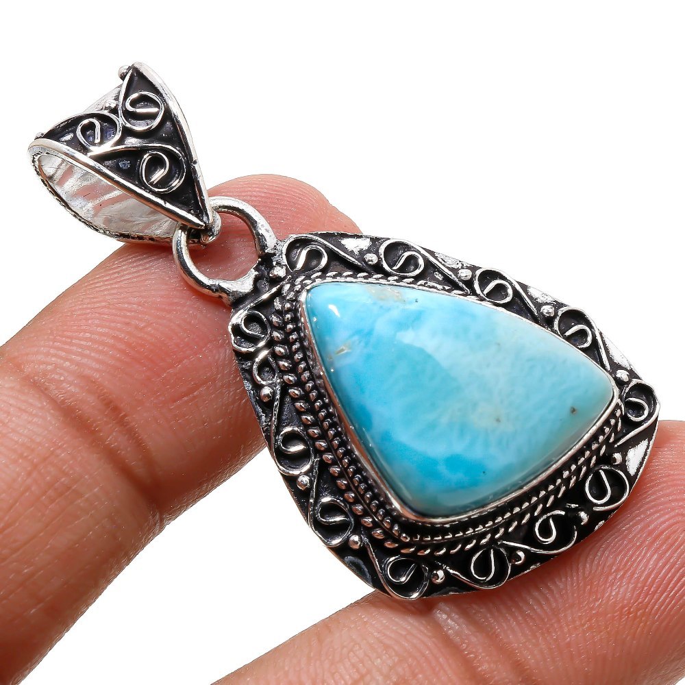 Caribbean Larimar Vintage Style Gemstone Handmade Pendant Jewelry 1.90" SA 1983 - £4.91 GBP