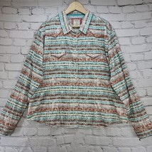 Panhandle Rough Stock Western Shirt Womens XXL Turquoise Striped Pearl Snap  - £31.14 GBP