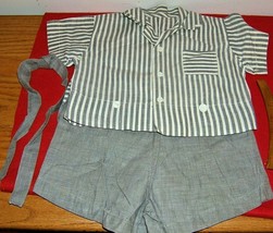 Vintage Toddler Boys Grey &amp; White 3 piece Shorts; Sash Belt &amp; Shirt - $26.68