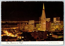Postcard San Francisco At Night California Financial District Deckle Edg... - $4.50