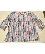 Alfred Dunner Size Large (12-14) Blue Pink Print 3/4 Sleeve Shirt - €12,17 EUR