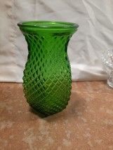 Vintage Hoosier Diamond Point Hobnail Pentagonal Green Glass Vase 4071 - £7.70 GBP