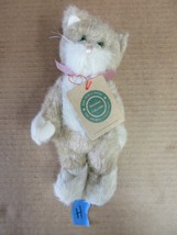 Vintage NOS Boyds Bears Plush Fabric Kitty Cat Tan White Pink Bow  B2  H - £21.72 GBP