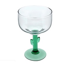 Margarita Glass with Green Cactus Stem 16oz for Succulent Lover