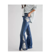 New Free People DRIFTWOOD Farrah Patchwork Flare Jeans $168 SIZE 24 - £90.58 GBP