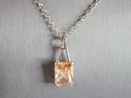 Womens Sterling Silver Israel Necklace W/ Citrine ? Stone Pendant 15.1g E6696 - £66.17 GBP