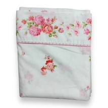 Vtg JC Penney Fashion Manor Muslin White w Pink Rose Flower Double Flat Sheet - £22.55 GBP