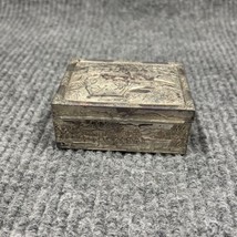 Vintage Trinket Vanity Box Wooden Lined Inside Silvertone Detailed 4x3 Japan - £26.49 GBP