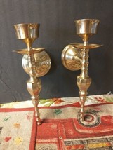 Pair Brass Wall Sconce Candle Holders Hollywood Regency 10&quot; Made In India - $26.73