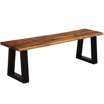 Solid Acacia Wood Patio Bench Dining Bench Outdoor W/Rustic Metal Legs - $251.99