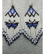 Butterfly Glass Seed Bead Fringe Earrings - Black, White, Two shades of ... - £23.70 GBP