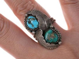 sz6.75 Vintage Navajo Sterling silver turquoise ring - £70.80 GBP