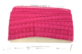 Vintage Lace Trim Fuchsia Ribbon Crochet Embroidered Bolt Bright Pink 10 yd USA  - £25.50 GBP