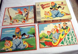 1950&#39;s Howdy Doody 3 Puzzles by Milton Bradley #4121-B Complete In Original Box - £19.97 GBP