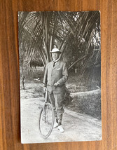 Man With Bicycle Photograph RPPC Postcard Unposted - £39.33 GBP