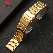 25mm Gold Stainless Steel Metal Watch Bracelet Watchband + Changing Tool - £19.33 GBP+