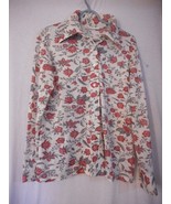 Vintage 1960s 1970s Sz M or L Pretty Floral Top Blouse red pink grey white - $374.50 MXN