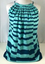 New York &amp; Company Womens Tank Top Blue Striped Self Tie Pleated Halter ... - $9.89